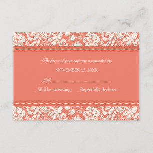 Carte Mariage RSVP Crème et Coral Damask