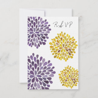 Carte Mariage RSVP Fleurie Jaune et Violette
