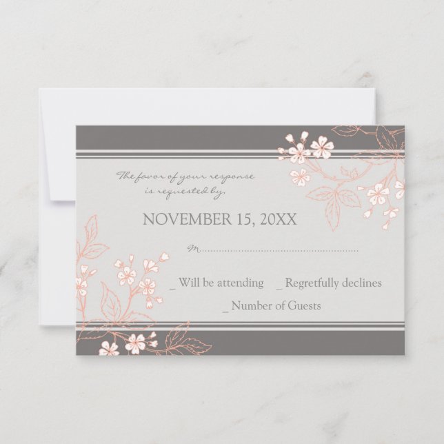 Carte Mariage RSVP Floral Gris Coral (Devant)