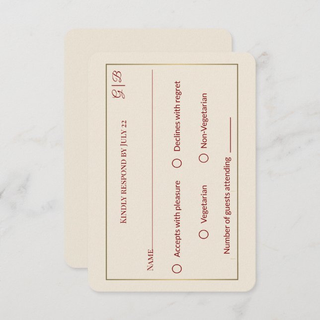 Carte Mariage RSVP minimale élégante (Devant / Derrière)
