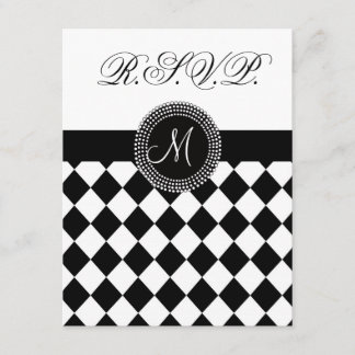 Carte Mariage RSVP Monogramme noir et blanc