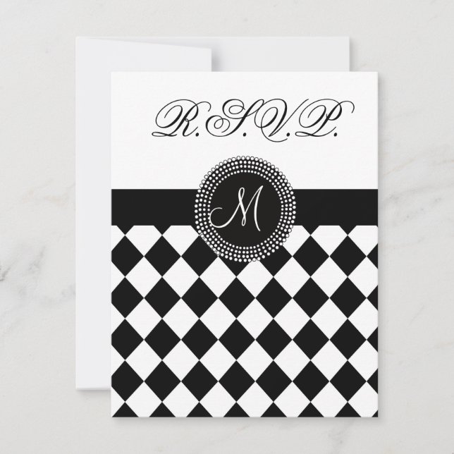 Carte Mariage RSVP Monogramme noir et blanc (Devant)