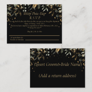 Carte Mariage RSVP Noir/Or Anglais/Vietnamien