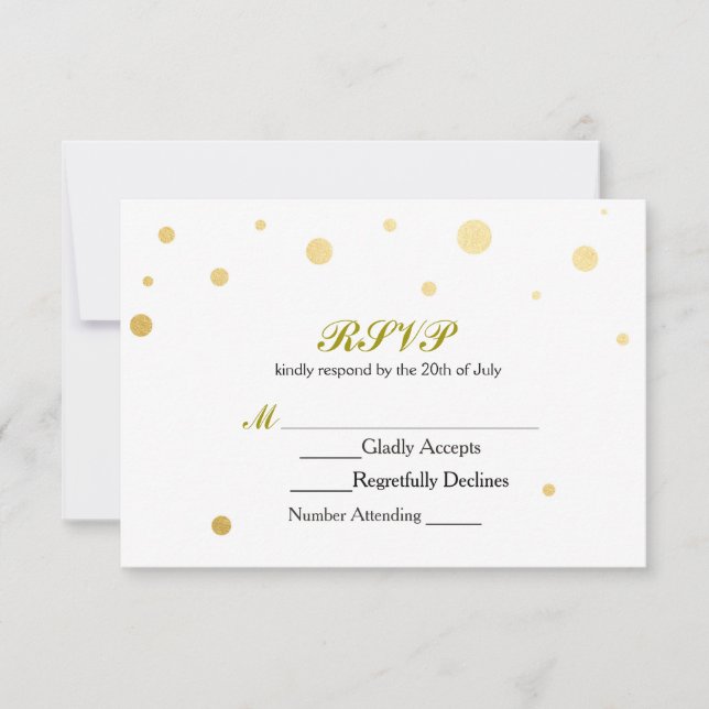 Carte Mariage RSVP pour points d'huile blanc et or (Devant)