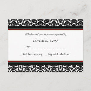 Carte Mariage RSVP Red Black Damask