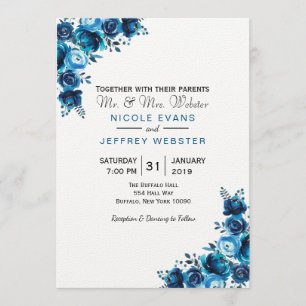Carte Mariage Rustique Blue Floral Country