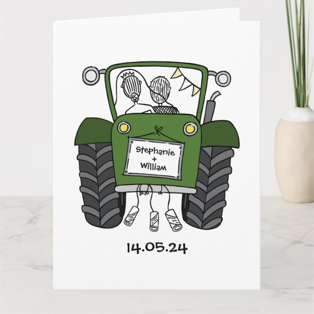 Carte Mariage rustique de ferme avec tracteur vert perso (Devant)