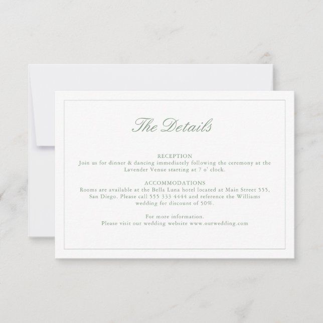 Carte mariage Sage Green Crest Monogram Détails (Devant)