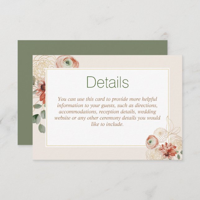 Carte Mariage Sage Green Gold Floral (Devant / Derrière)
