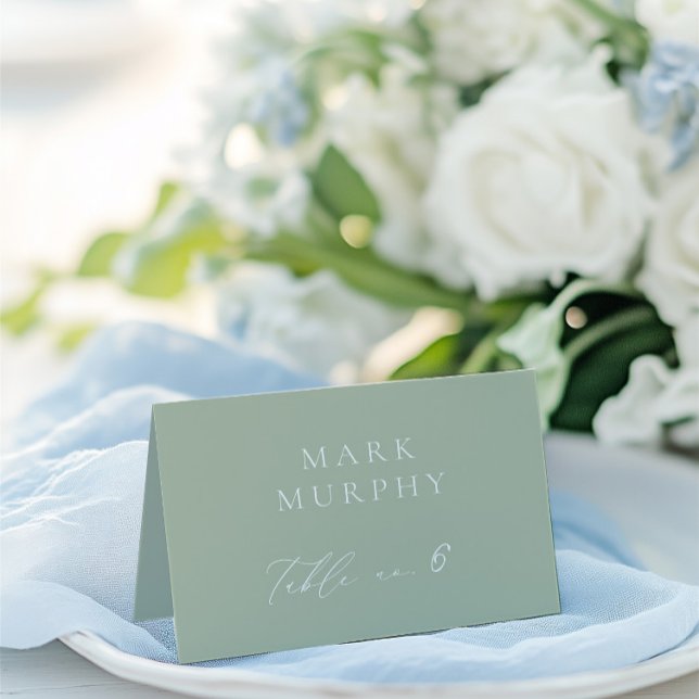 Carte Mariage Sage Green & White Calligraphy (Sage Green & White Wedding Place Card - Adjust name placement with a space at the beginning)