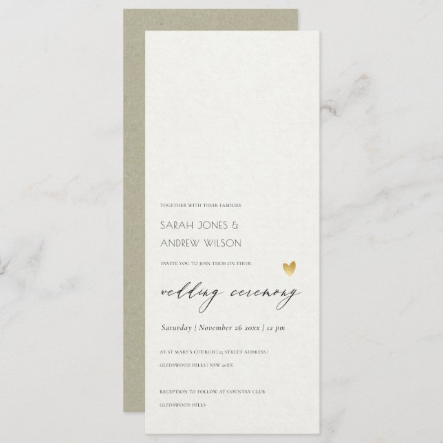 Carte mariage SIMPLE ELEGANT GOLD KRAFT TYPOGRAPHI (Devant / Derrière)