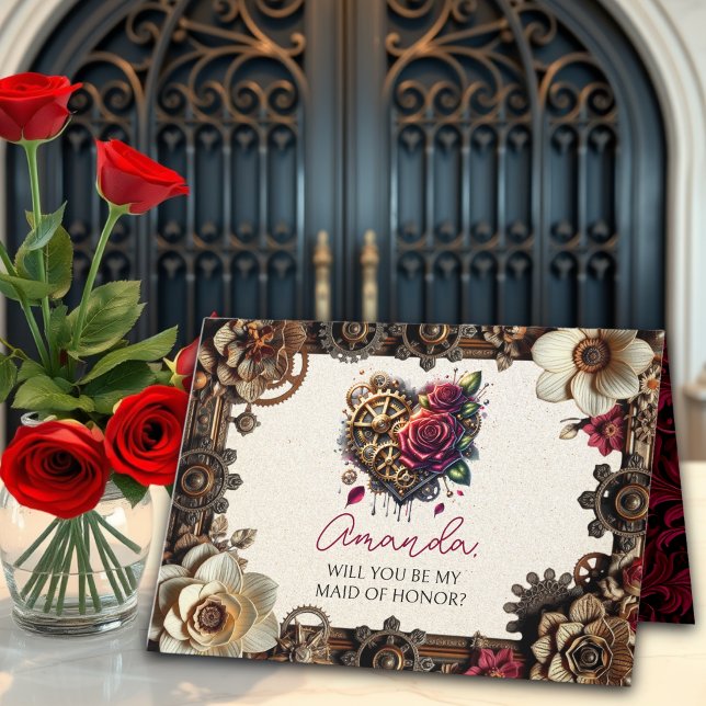 Carte Mariage Steampunk | Serez-vous ma servante d'honne (Créateur téléchargé)