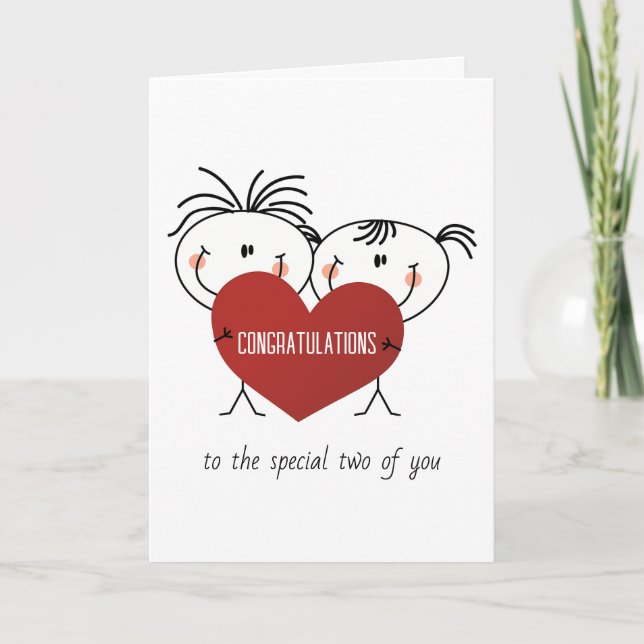 Carte Mariage Stick Figure Couple Avec Coeur (Devant)