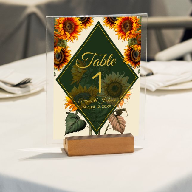 Carte Mariage Sunflower Forest Green & Gold Table  (Créateur téléchargé)