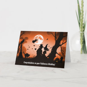 Carte Mariage sur Halloween mignon couple avec sorcière