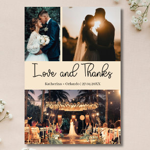 Carte Mariage Trois Photos Champagne Amour & Remerciemen