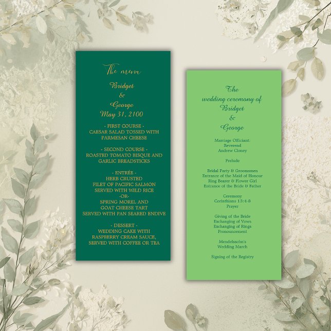 Carte mariage vert émeraude menu & programme (Créateur téléchargé)