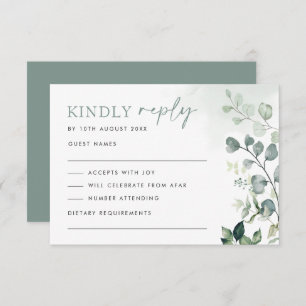 Carte Mariage vert Eucalyptus botanique moderne RSVP