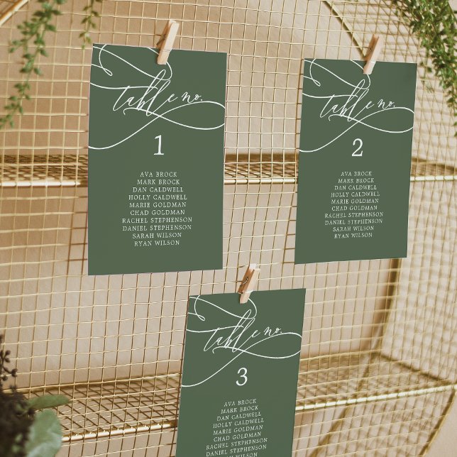 Carte Mariage vert SOPHIA Olive Carte de siège (SOPHIA Olive Green Wedding Seating Chart Card)