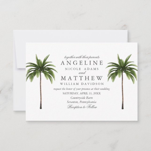 Carte Mariage verte Tropical Palm Tree (Devant)