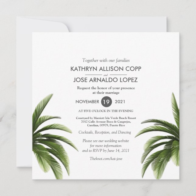 Carte Mariage verte Tropical Palm Tree (Devant)