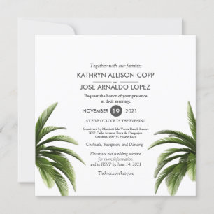 Carte Mariage verte Tropical Palm Tree