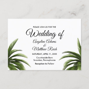 Carte Mariage verte Tropical Palm Tree