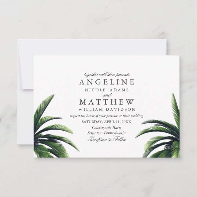Carte Mariage verte Tropical Palm Tree (Devant)