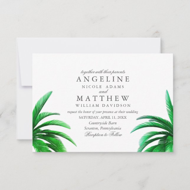 Carte Mariage verte Tropical Palm Tree (Devant)