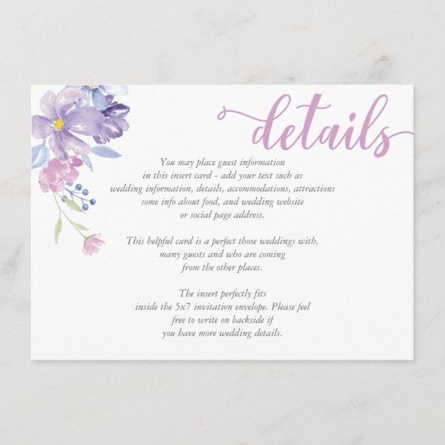 Carte Mariage Watercolor Floral Peony - Détails (Devant)