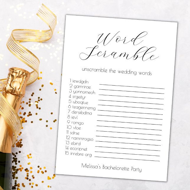 Carte Mariage Word Scramble Bachelorette Party Jeu (wedding word scramble bachelorette party game word scramble bridal shower elegant minimalist)