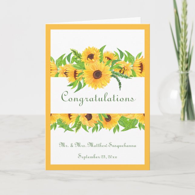 Carte Mariage Yellow Sunflowers Nom Félicitations (Devant)