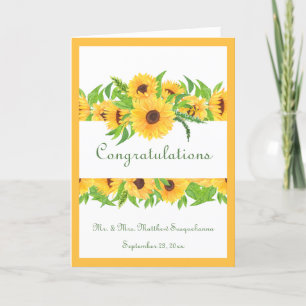 Carte Mariage Yellow Sunflowers Nom Félicitations Voitur