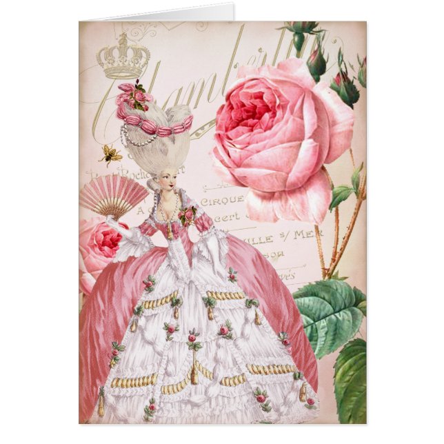 Carte Marie Antoinette Roses roses Vintages (Devant)