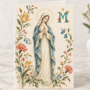 Carte Marie bénie aquarelle florale vintage