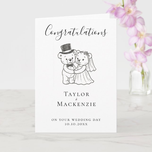 Carte Mariée et fille Teddy Bear Félicitations Mariage (Orchidée)