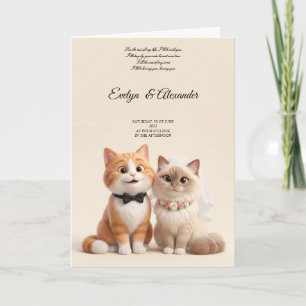 Carte Mariée et Marié Chat Mignon Fleurs Roses Mariage