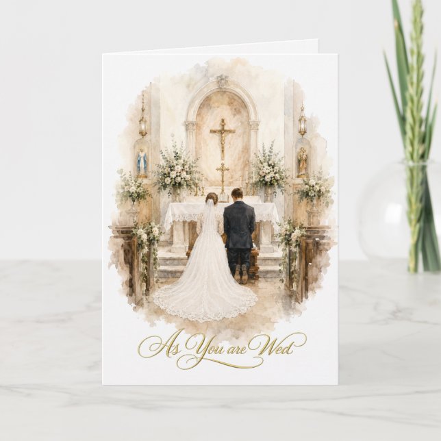 Carte Mariés agenouillés à l'autel de mariage (Devant)