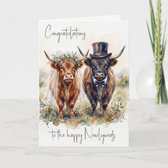 Carte Mariés de mariage Vaches Highland (Devant)
