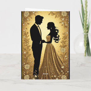 Carte Mariés silhouette lueur dorée de mariage