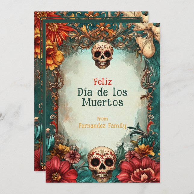 Carte 💀 🎉 Marigold Mémoire Día de Muertos (Devant / Derrière)