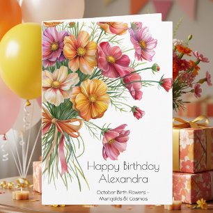 Carte Marigolds Cosmos Fleur de Naissance d'Octobre Anni
