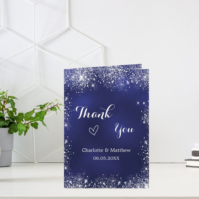 Carte Marine bleu argent photo qr code mariage merci (Créateur téléchargé)