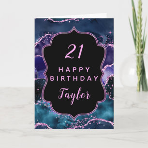 Carte Marine Bleu Violet Océan Agate Joyeux Anniversaire
