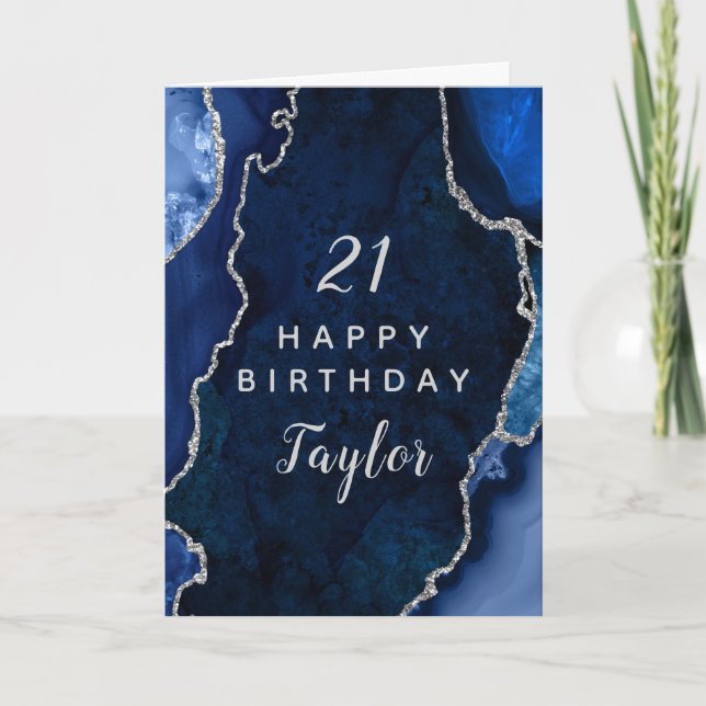 Carte Marine Blue and Silver Agate Joyeux anniversaire (Devant)