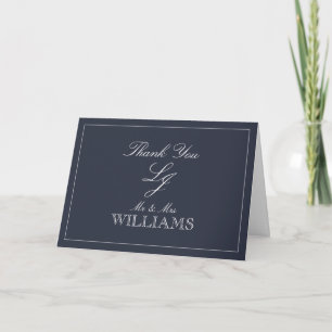 Carte Marine Blue Calligraphie Monogramme Photo Merci Ca