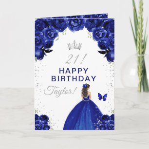 Carte Marine Florale Brunette Cheveux Fille Joyeux Anniv