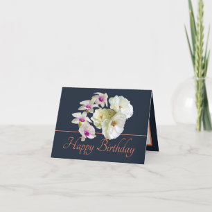 Carte Marine Orange Bouquet Blanc Roses & Orchidées Anni