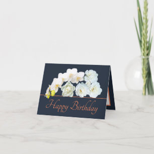 Carte Marine Orange Bouquet Fleurs blanches Joyeux anniv