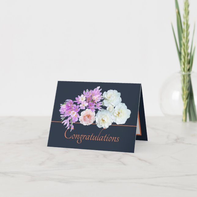 Carte Marine Orange Bouquet Rose Crocus Félicitations (Devant)